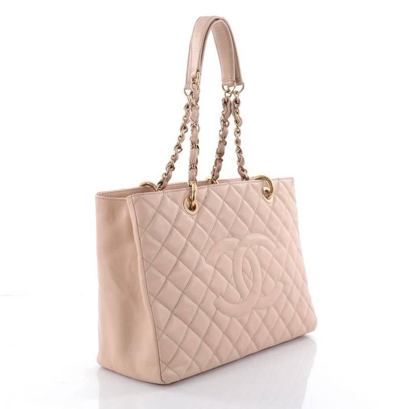 Beige Chanel Grand Shopping Tote Quilted Caviar