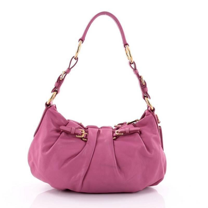 Prada Buckle Pleated Shoulder Bag Soft Calfskin Medium In Good Condition In NY, NY