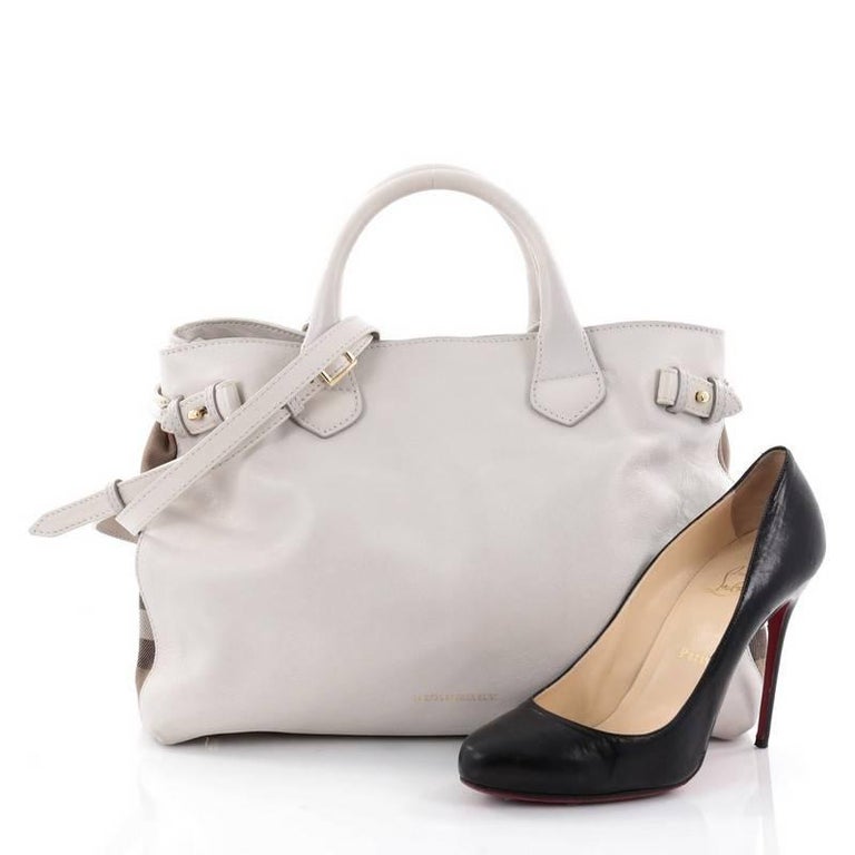 Burberry Banner Convertible Tote Leather And House Check Canvas