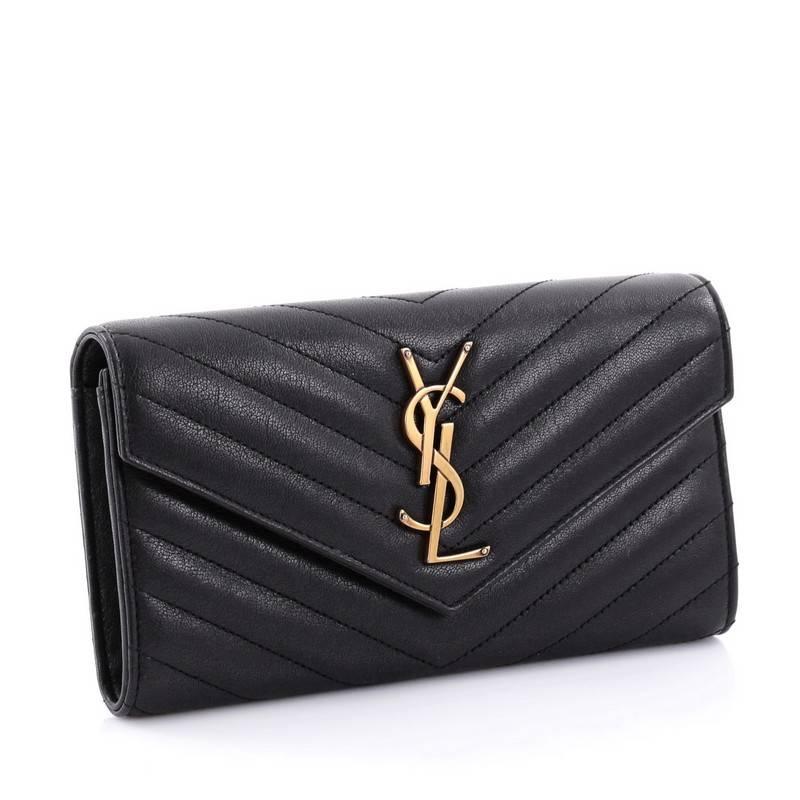 Saint Laurent Classic Monogram Wallet Matelasse Chevron Leather Large In Good Condition In NY, NY