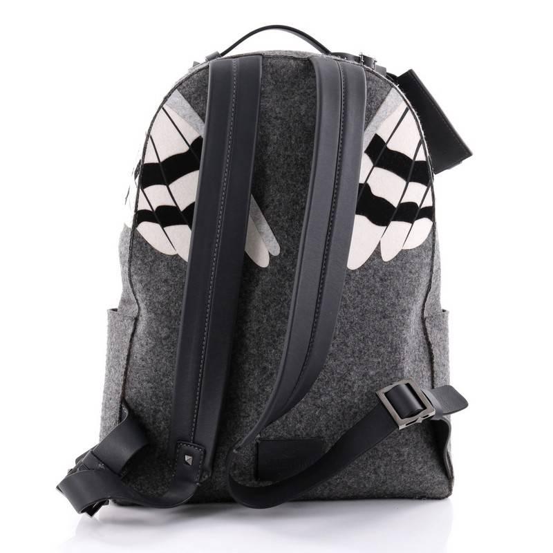 Gray Valentino Owl Backpack Wool and Leather