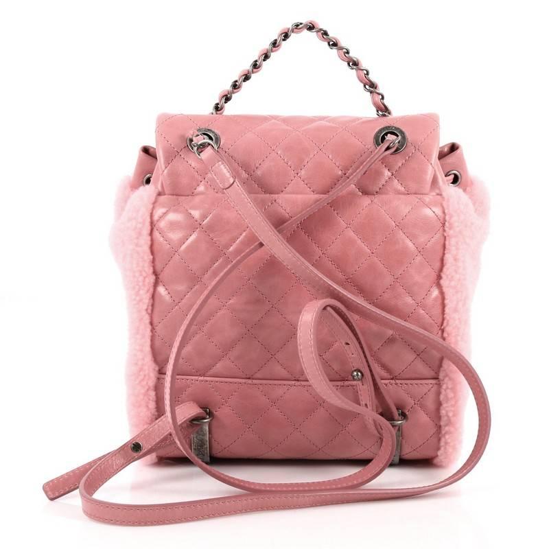 Pink  Chanel Mountain Backpack Shearling with Quilted Calfskin Small