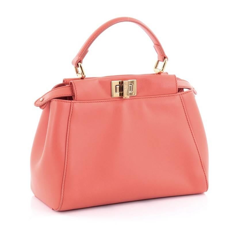 Orange Fendi Peekaboo Handbag Leather Mini 