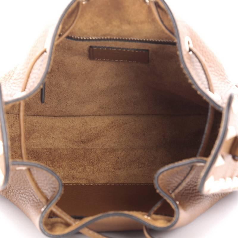 Brown Valentino Rockstud Drawstring Bucket Bag Leather Small