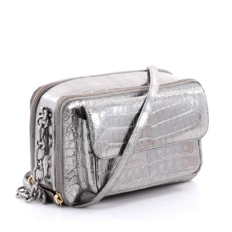 Gray Nancy Gonzalez Double Zip Crossbody Bag Crocodile Small