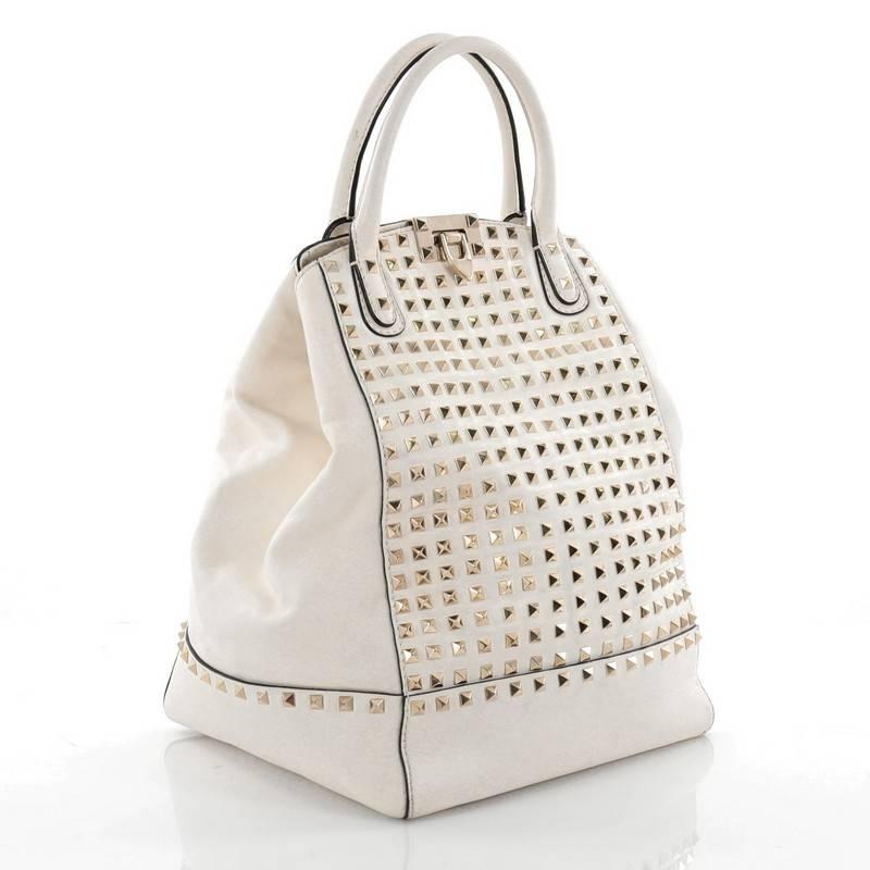 Beige Valentino Rockstud New Dome Convertible Bucket Bag Full Studded Leather