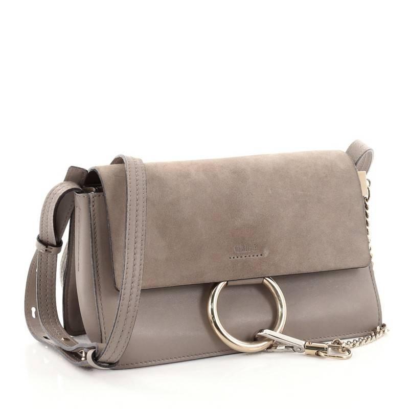 Gray Chloe Faye Shoulder Bag Leather and Suede Small
