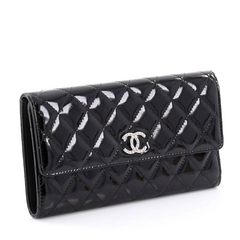 Black Chanel Brilliant CC Trifold Wallet Quilted Patent Long