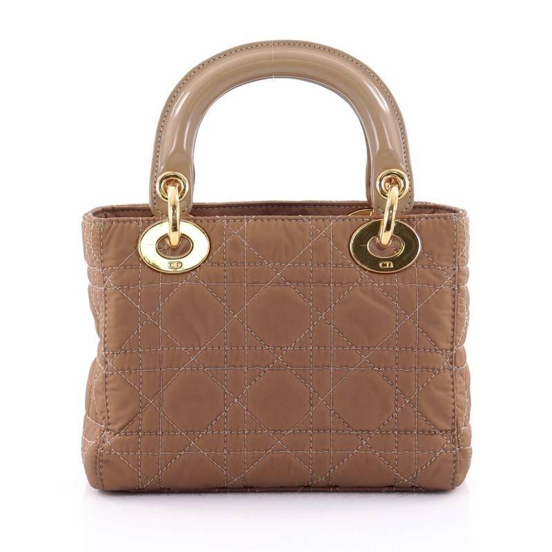 Brown Christian Dior Lady Dior Handbag Cannage Quilt Nylon Mini