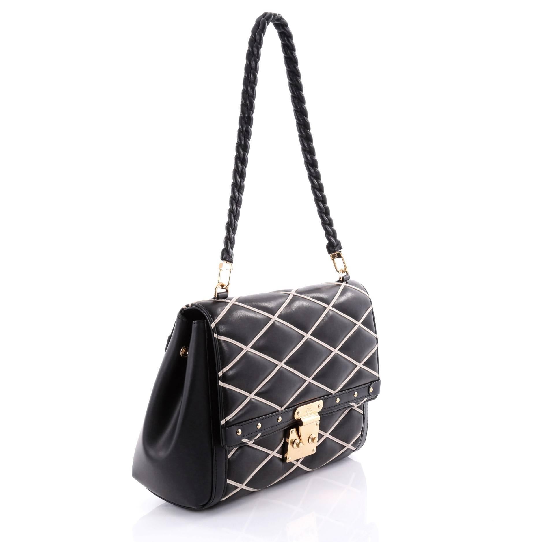 Black Louis Vuitton Pochette Flap Handbag Malletage Leather 