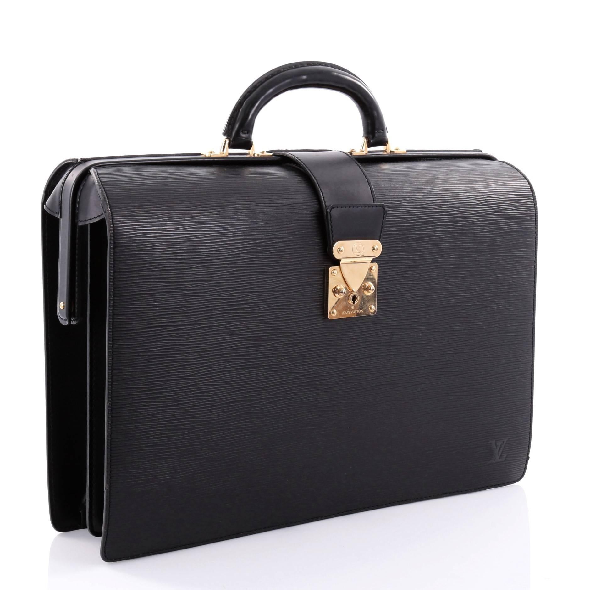 Black Louis Vuitton Serviette Fermoir Handbag Epi Leather