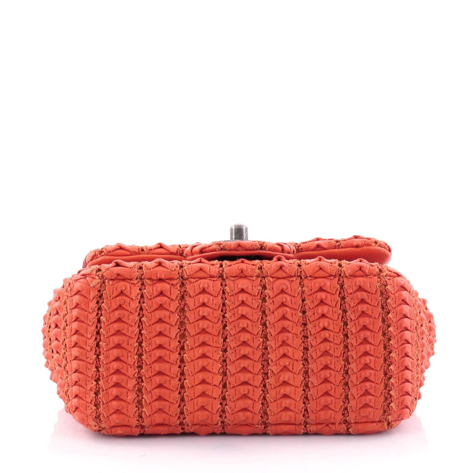 Orange Chanel Crochet Flap Bag Lambskin Small