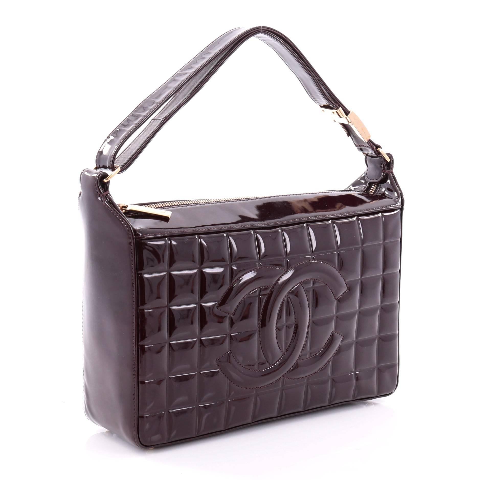 Black Chanel Chocolate Bar Shoulder Bag Quilted Patent Medium