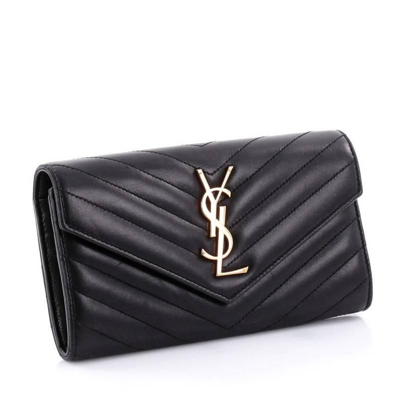 Saint Laurent Classic Monogram Wallet Matelasse Chevron Leather Large In Good Condition In NY, NY