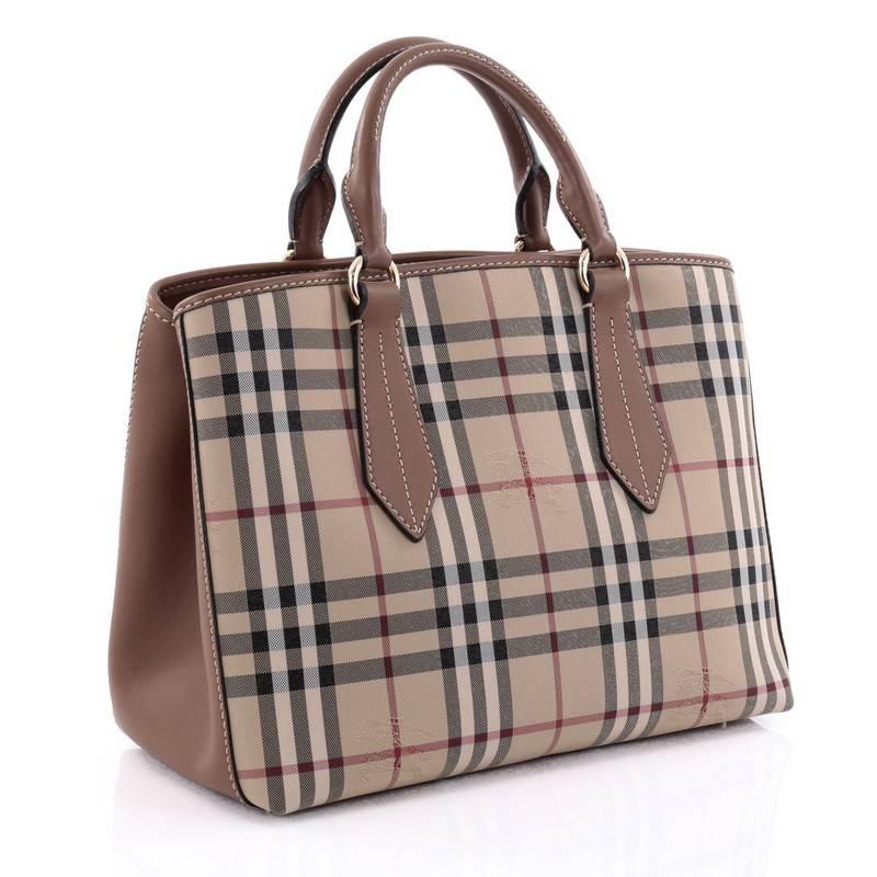 Brown Burberry Ballingdon Tote Horseferry Check Canvas and Leather Medium