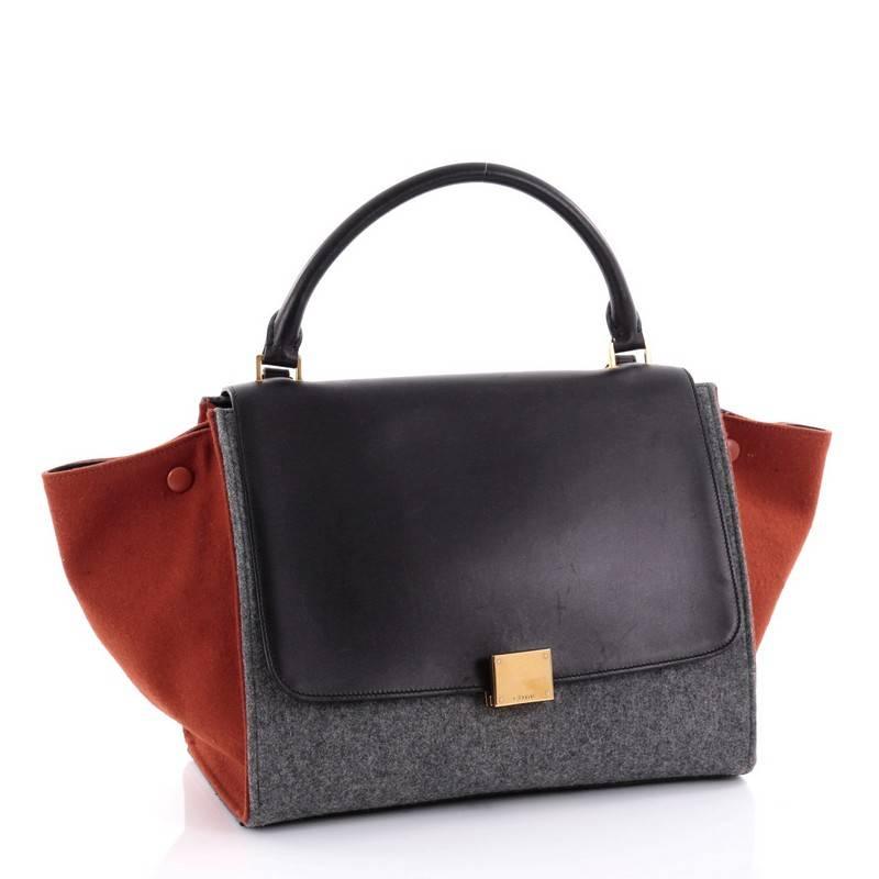 Black Celine Tricolor Trapeze Handbag Leather and Felt Medium