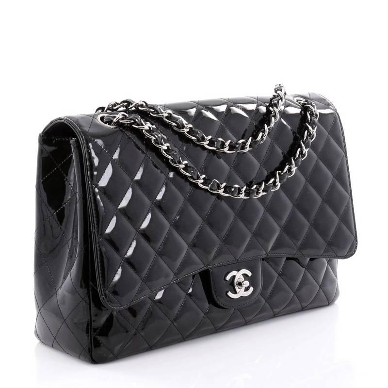 Black Chanel Classic Quilted Patent Max Single Flap Bag 