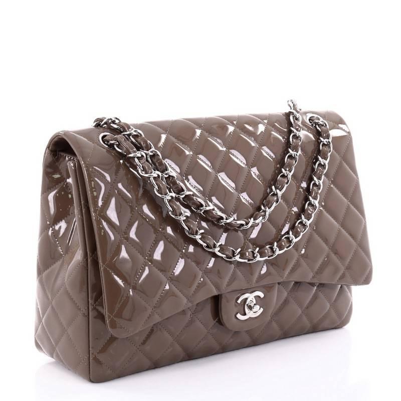 Brown Chanel Quilted Patent Maxi Single Flap Bag 