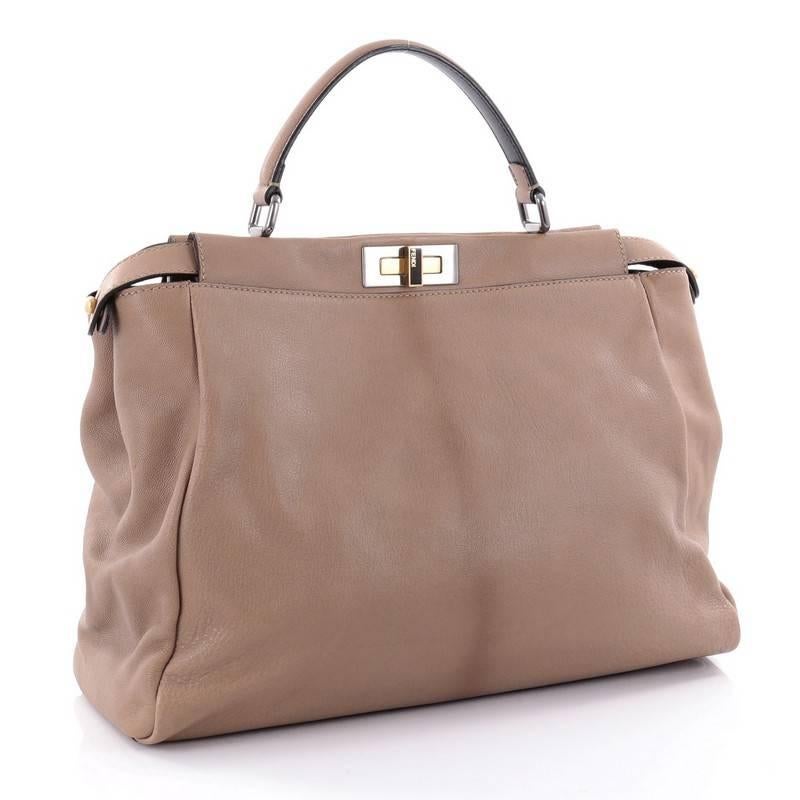 Brown Fendi Peekaboo Handbag Leather with Python Interior Large