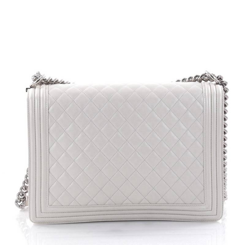 Gray Chanel Boy Flap Bag Quilted Calfskin Large