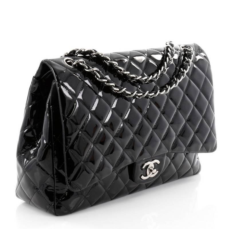 Black Chanel Classic Quilted Patent Maxi Double Flap Bag 
