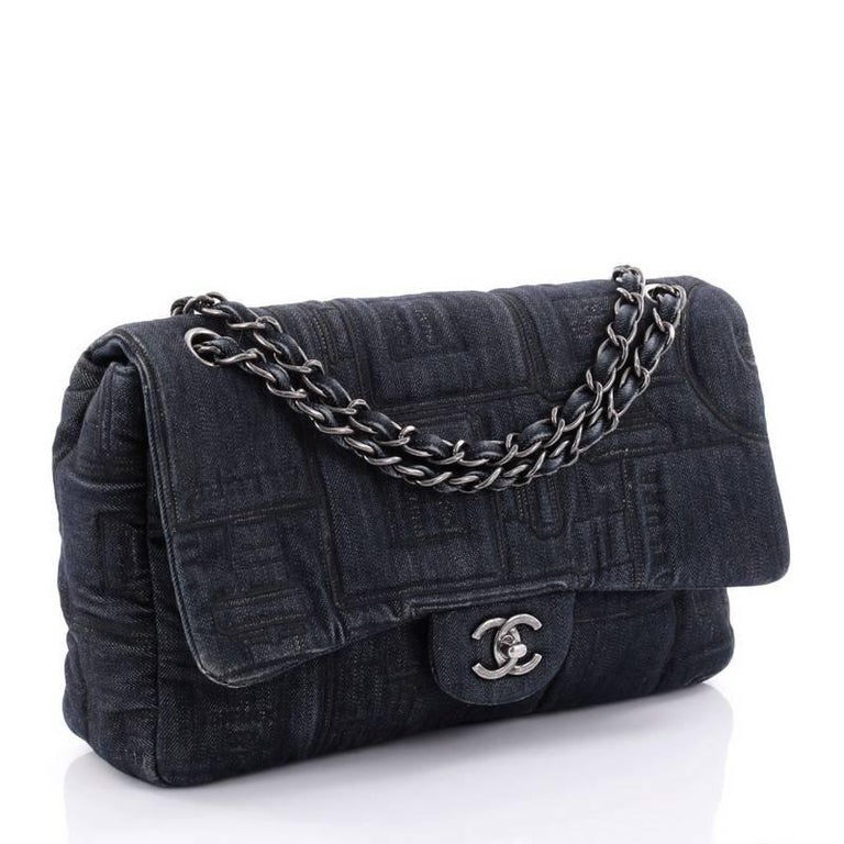Chanel Classic Flap Bag Embroidered Denim Jumbo