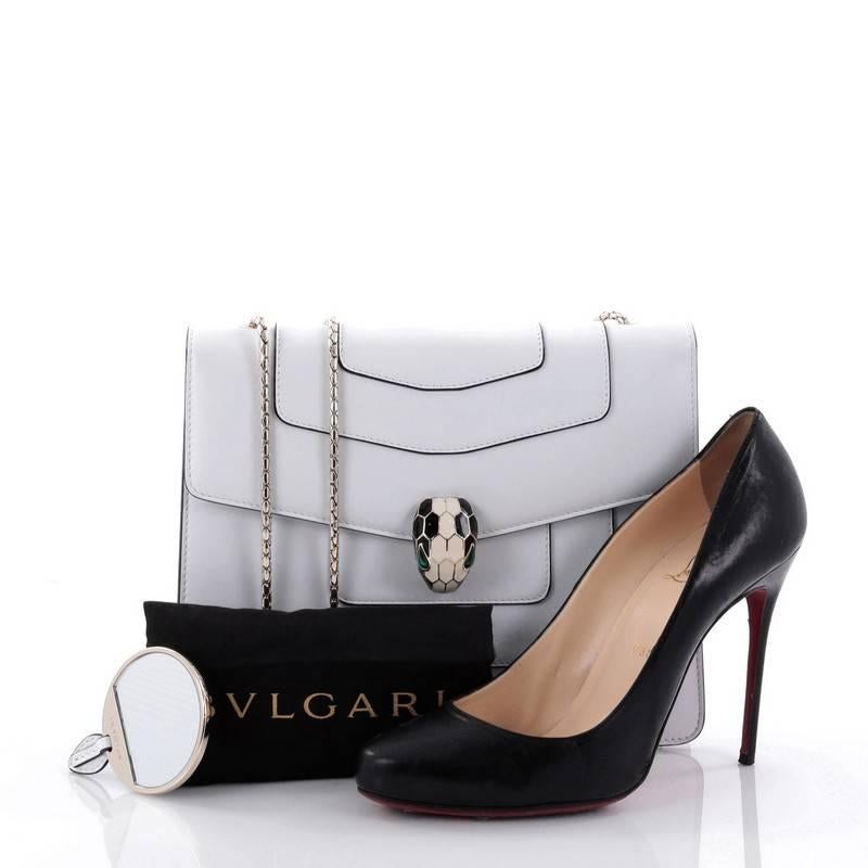 This authentic Bvlgari Serpenti Forever Shoulder Bag Leather Medium is from the brands' Serpenti Forever Collection that's perfect for the stylish fashionista. Crafted from white leather, this sophisticated bag features snake-inspired chain,