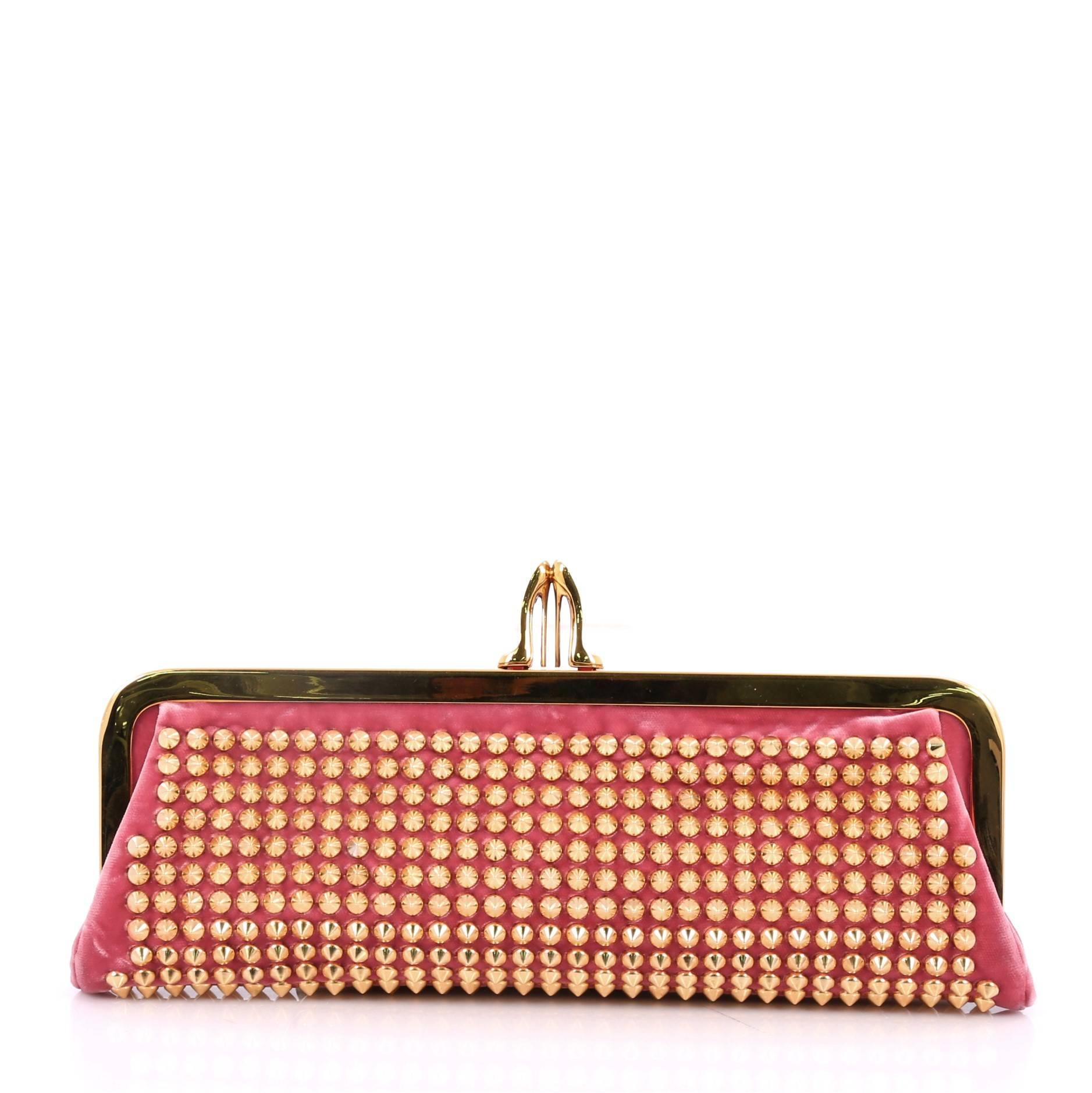 Christian Louboutin Miss Loubi Chain Clutch Spiked Velvet In Good Condition In NY, NY