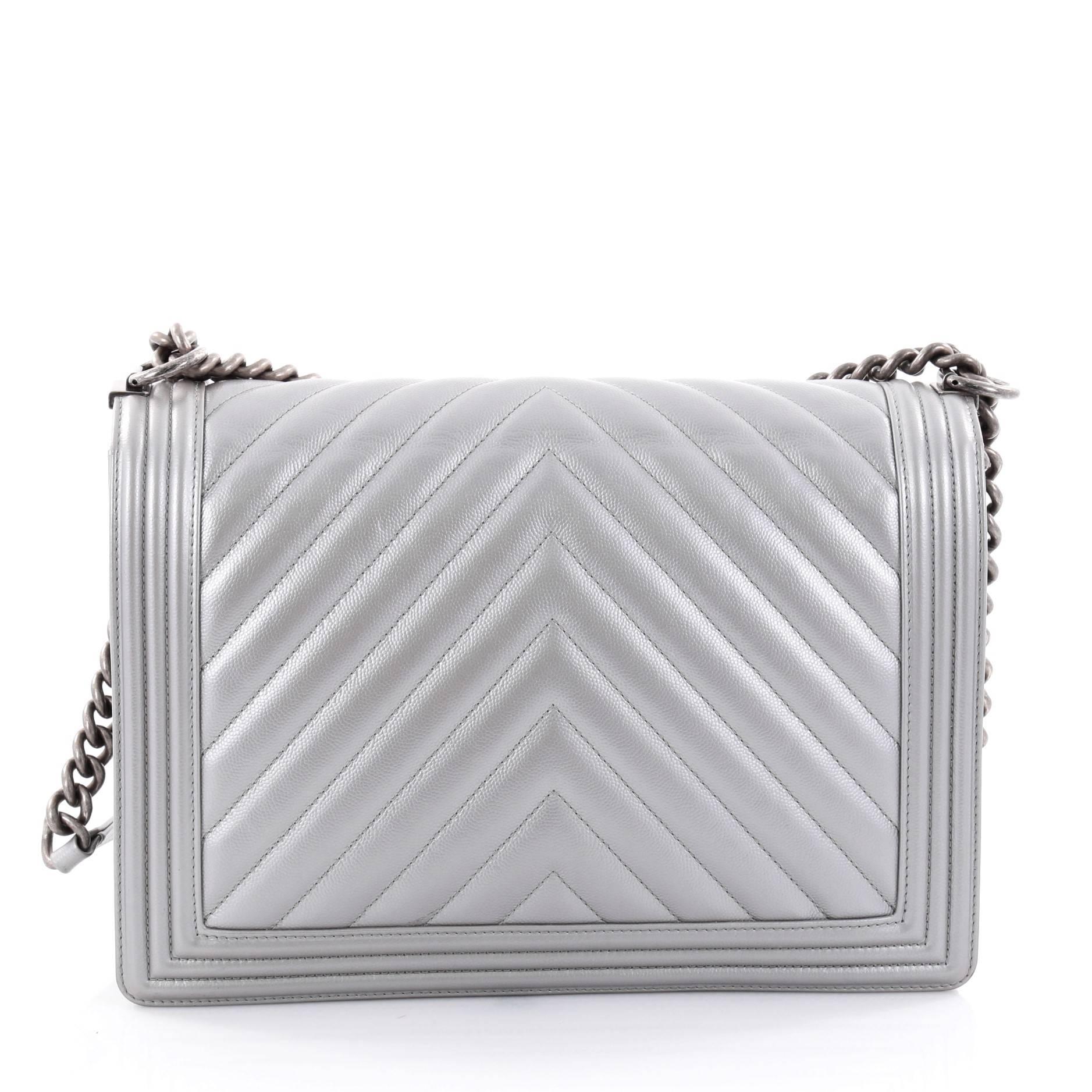 Chanel Boy Flap Bag Chevron Caviar Large In Good Condition In NY, NY