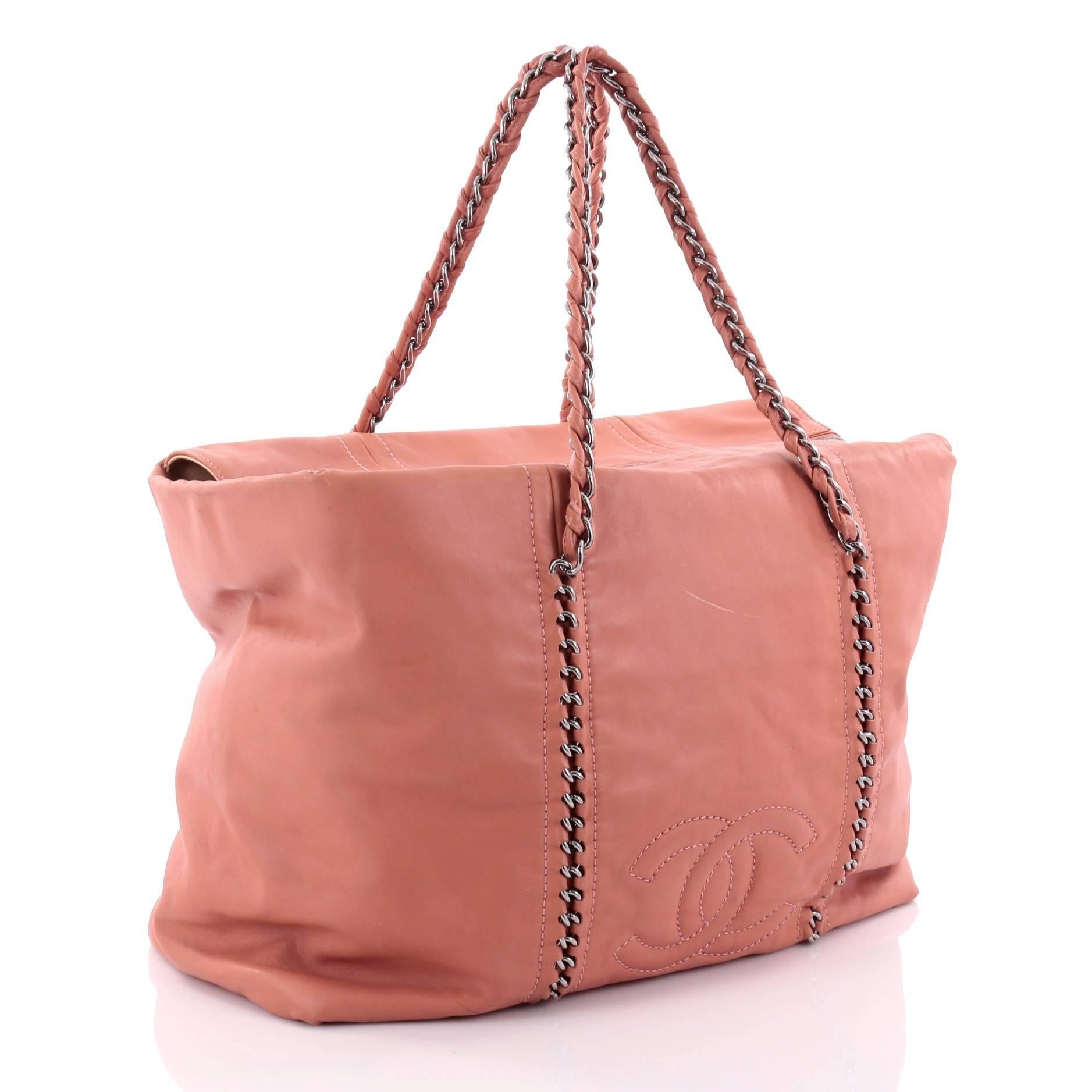 Pink Chanel Luxe Ligne Calfskin Large Zip Top Tote 
