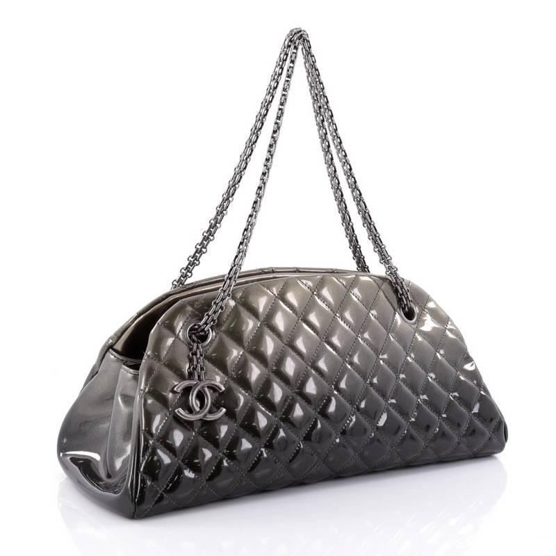 Black Chanel Just Mademoiselle Degrade Quilted Patent Medium Handbag 