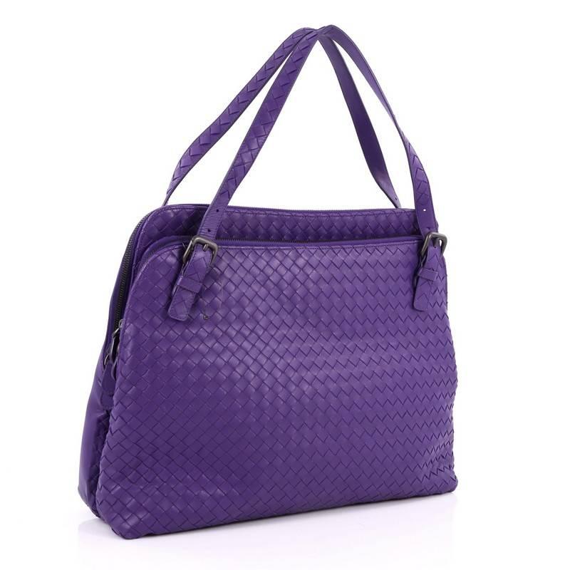 Purple Bottega Veneta Double Compartment Tote Intrecciato Nappa Large