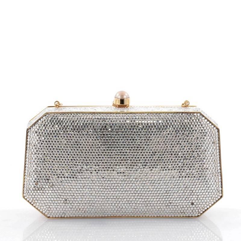 Judith Leiber Snakehead Minaudiere Box Clutch Crystal Small In Good Condition In NY, NY