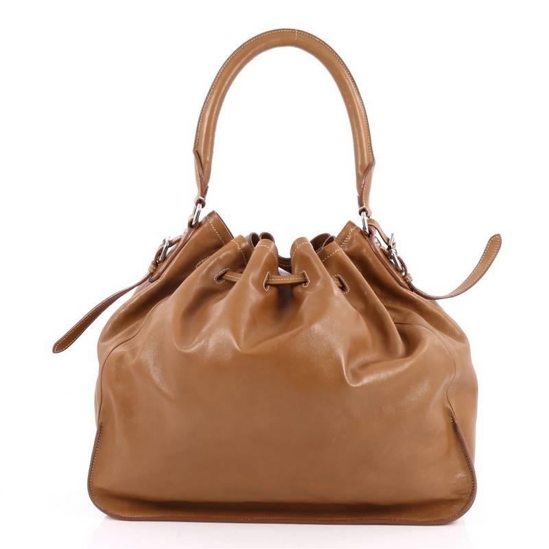 Brown Prada Drawstring Bucket Bag Leather Large