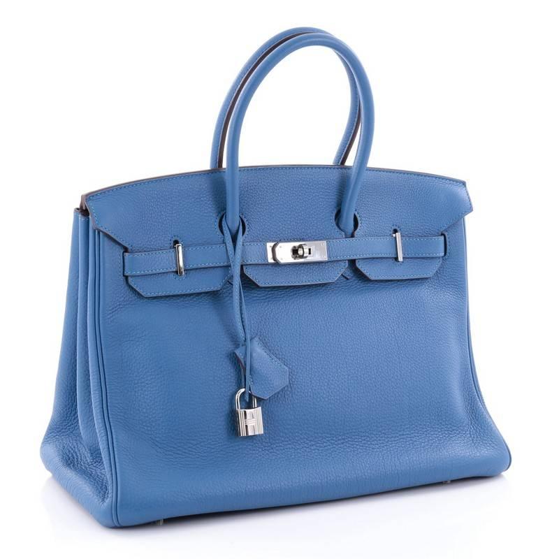 Blue Hermes Birkin Handbag Mykonos Togo with Palladium Hardware 35