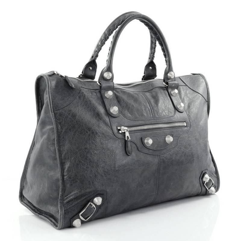 Black Balenciaga Weekender Giant Studs Handbag Leather