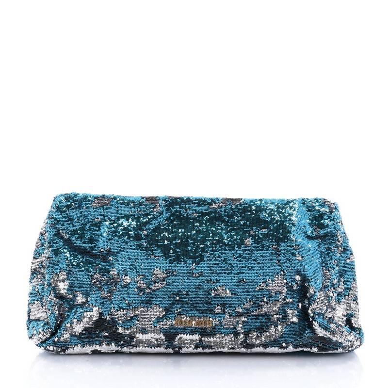  Miu Miu Convertible Flap Bag Sequin Embellished Leather Large In Good Condition In NY, NY