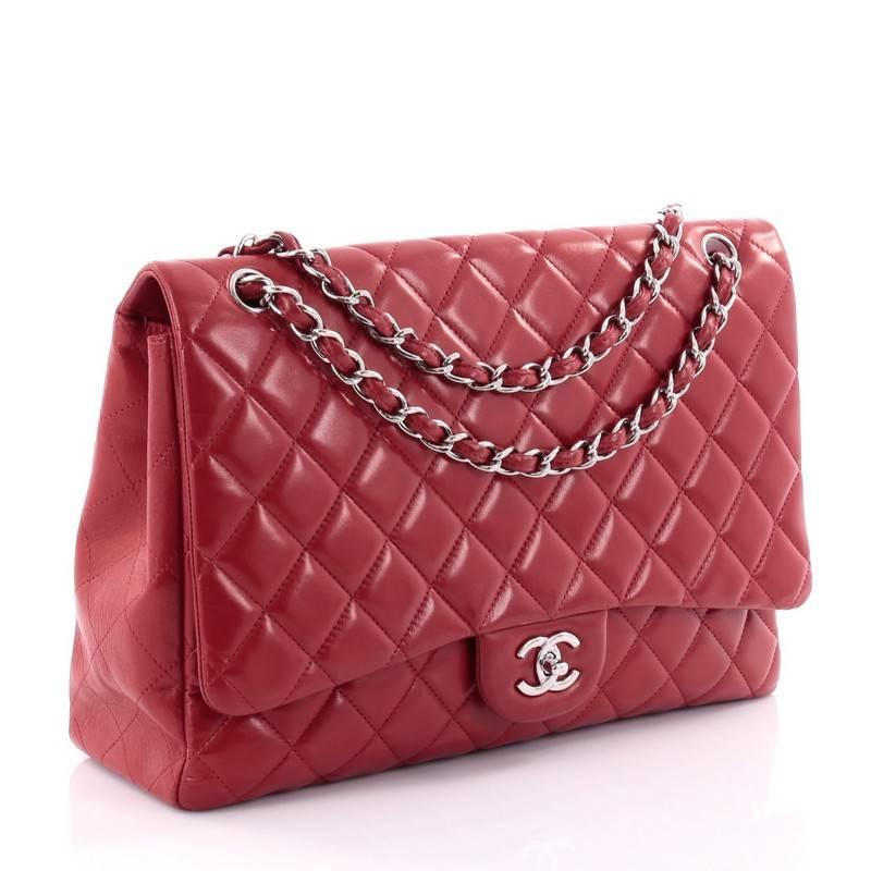 Red Chanel Classic Single Flap Bag Quilted Lambskin Maxi