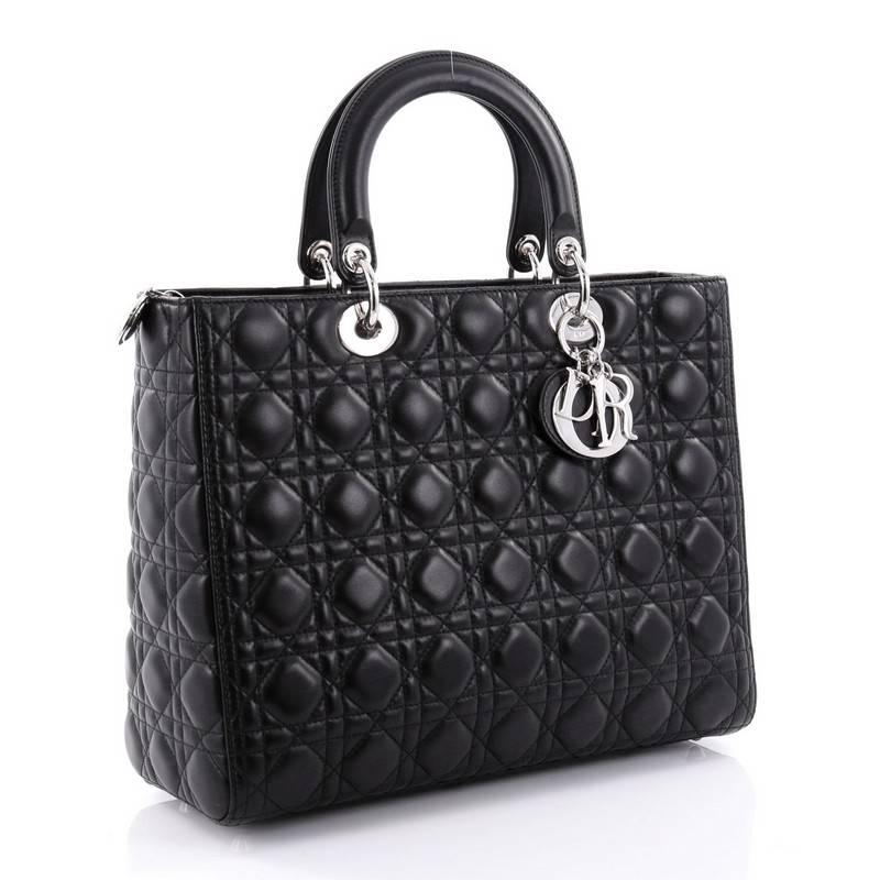 Black Christian Dior Lady Dior Handbag Cannage Quilt Lambskin Large