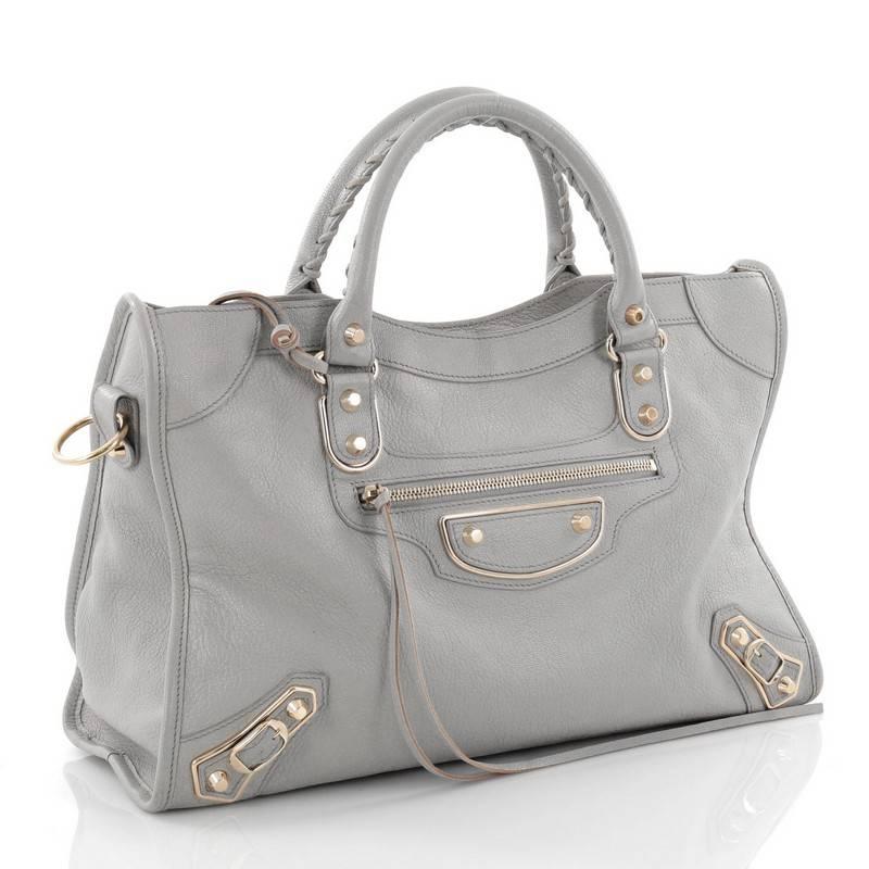 Gray Balenciaga City Classic Metallic Edge Handbag Leather Medium
