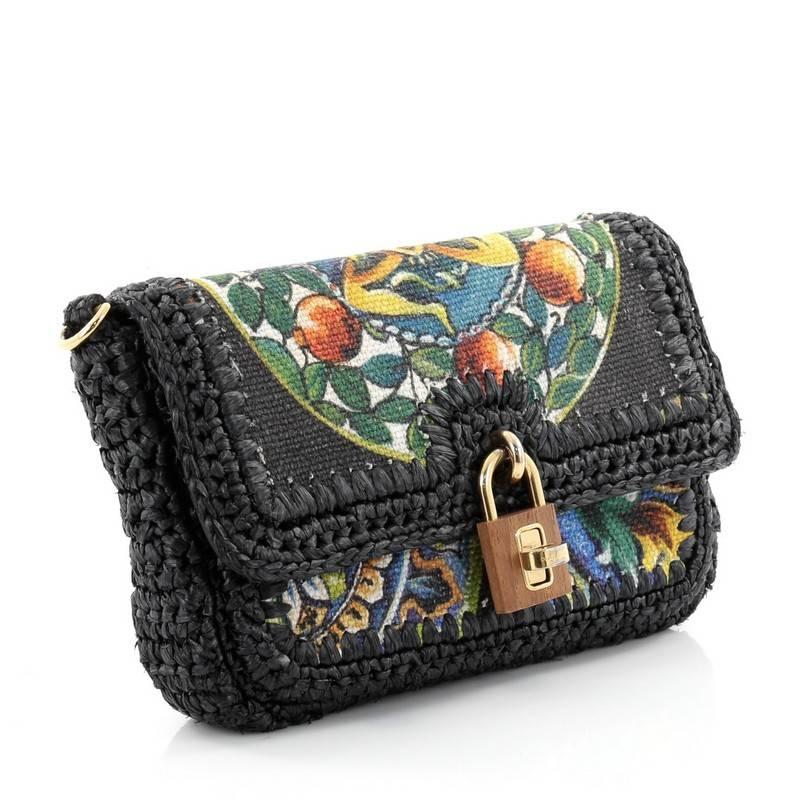 Black Dolce & Gabbana Miss Dolce Shoulder Bag Raffia and Leather Small