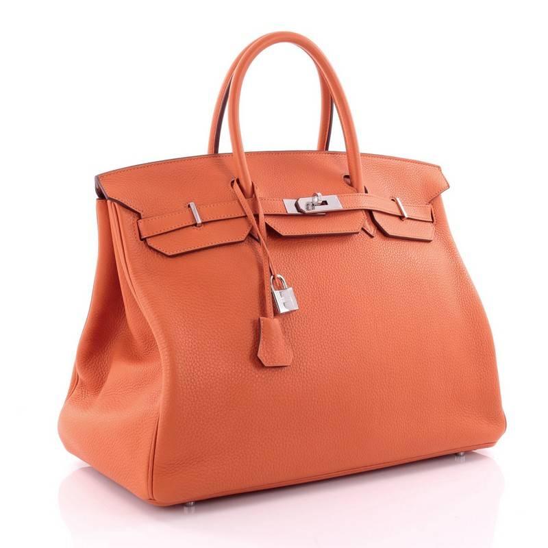 Hermes Birkin Handbag Orange Clemence with Palladium Hardware 40 In Good Condition In NY, NY