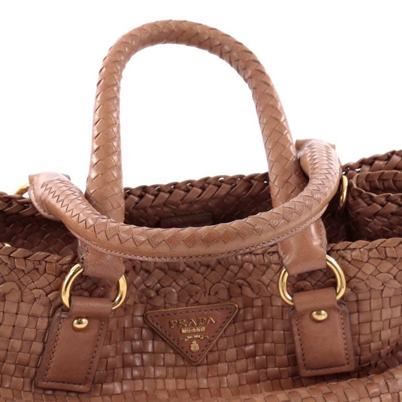 Prada Madras Convertible Open Tote Woven Leather Small 1