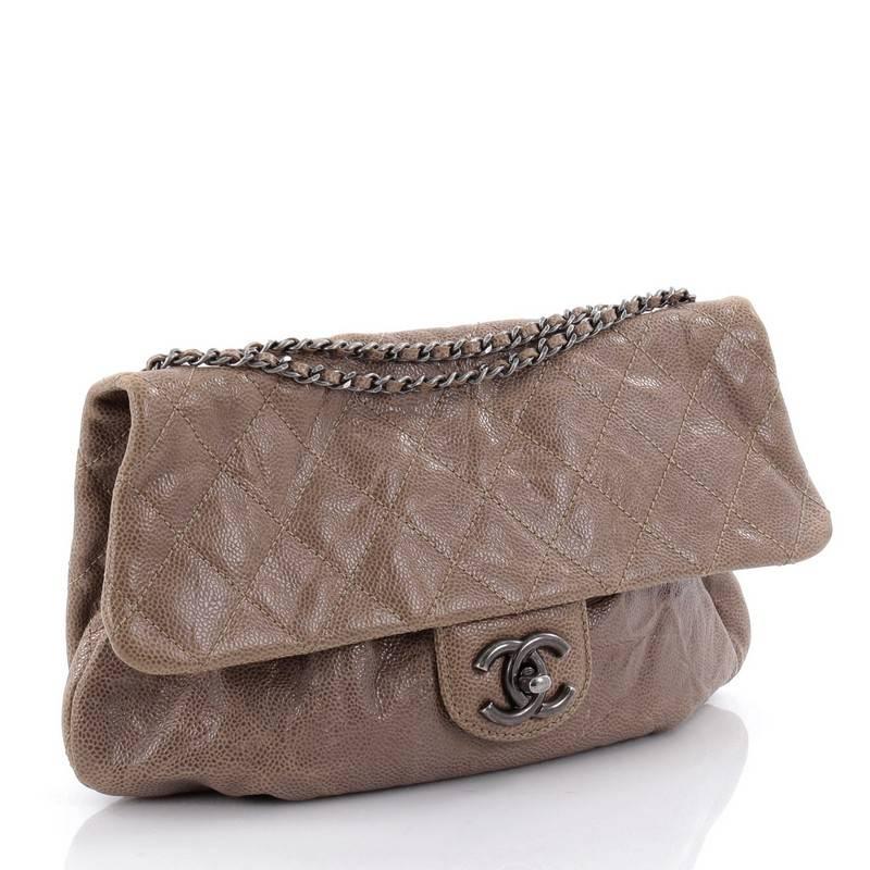 Brown Chanel Elastic Flap Bag Quilted Glazed Caviar Medium