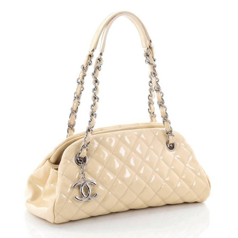 Beige Chanel Just Mademoiselle Handbag Quilted Patent Small