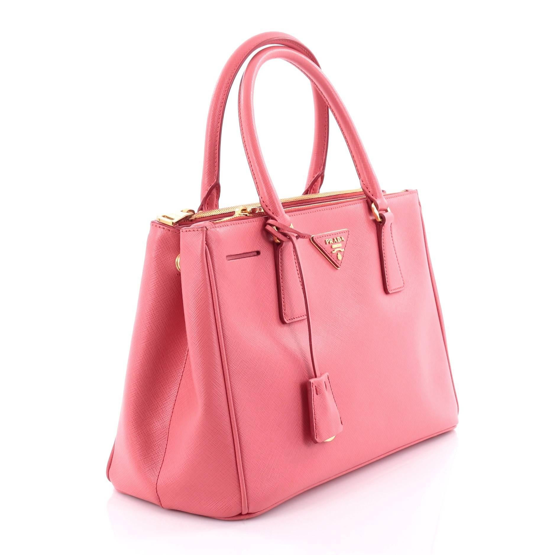 Pink Prada Double Zip Lux Tote Saffiano Leather Medium