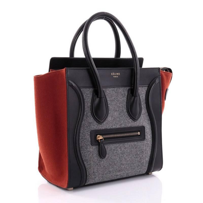 Black Celine Tricolor Luggage Handbag Felt Micro