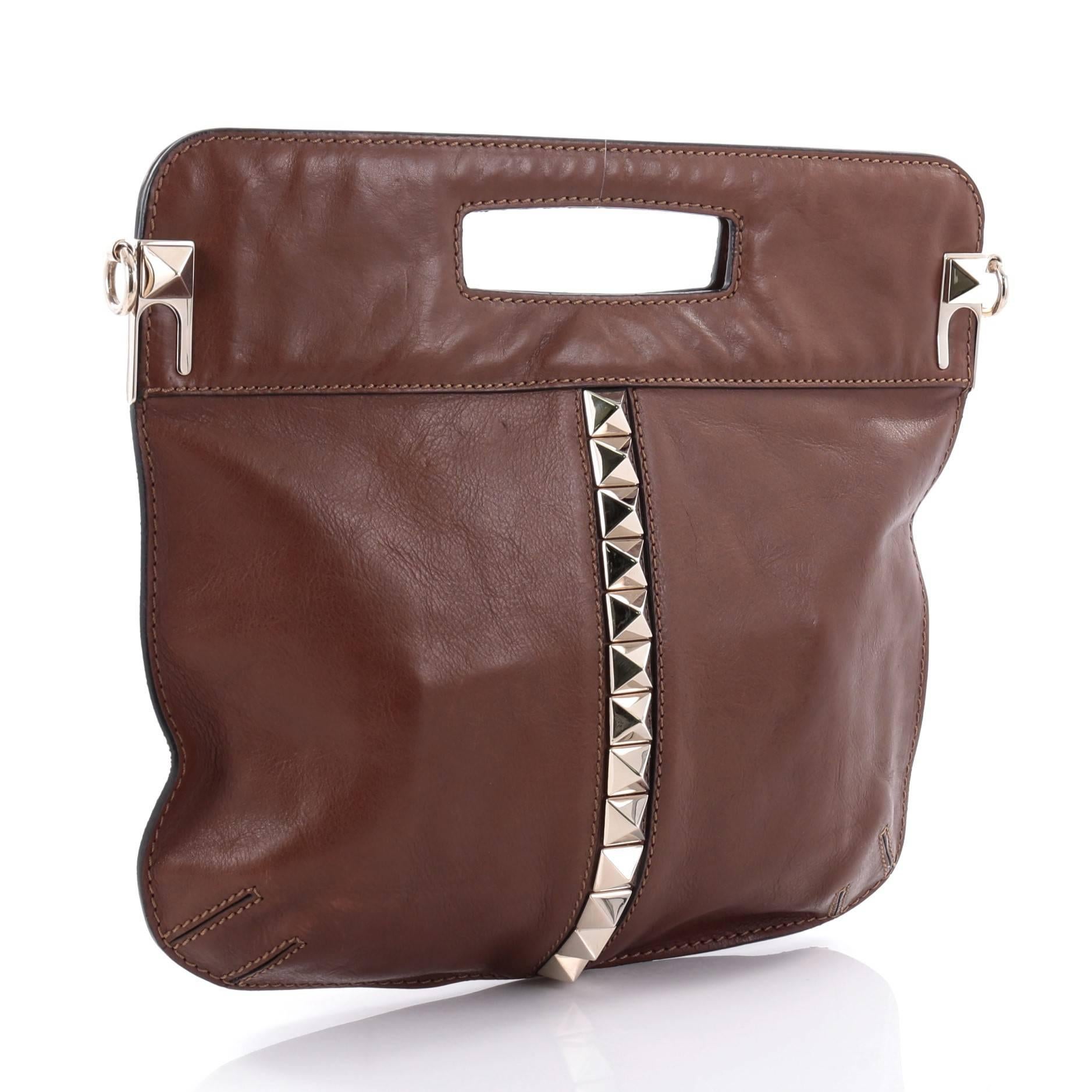 Brown Valentino Glam Lock Convertible Medium Shoulder Bag Leather 