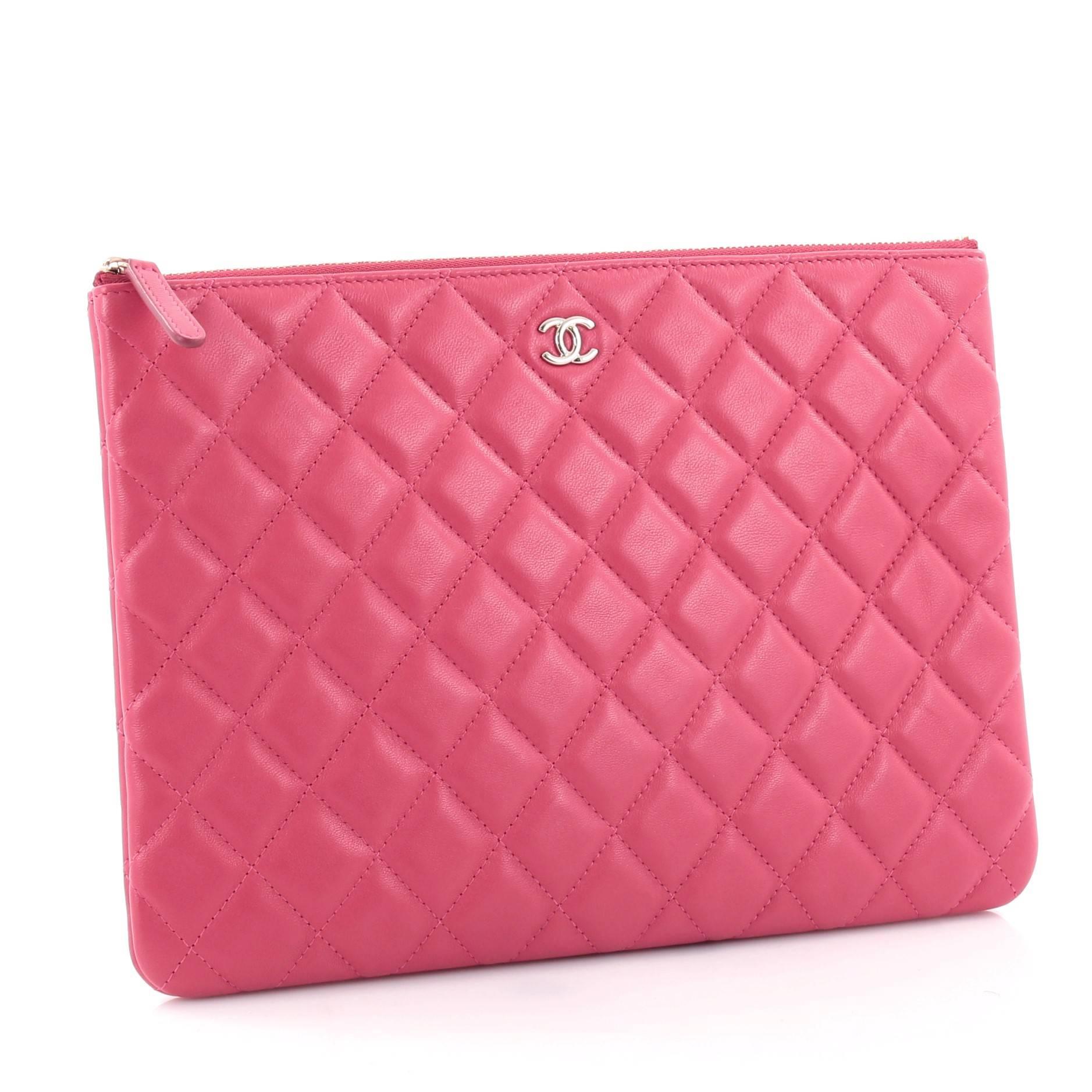 Pink Chanel O Case Clutch Quilted Lambskin Medium