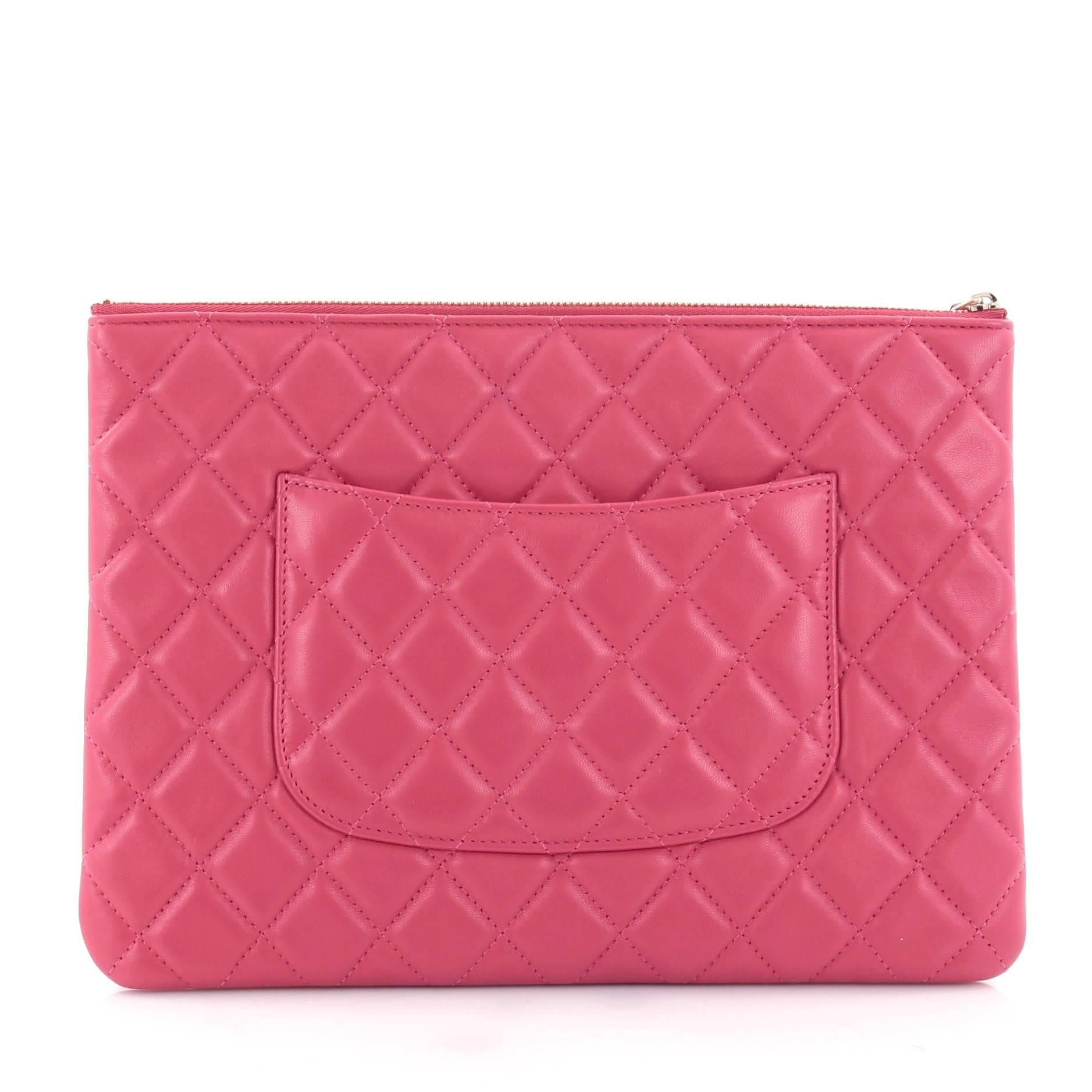 Chanel O Case Clutch Quilted Lambskin Medium In Good Condition In NY, NY